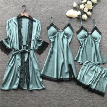 Load image into Gallery viewer, Plus Size 2XL 2019 Women Pajamas Sets Satin Sleepwear Silk 4 Pieces Nightwear Pyjama Spaghetti Strap Lace Sleep Lounge Pijama