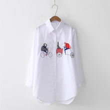 Load image into Gallery viewer, 2019 NEW White Shirt Casual Wear Button Up Turn Down Collar Long Sleeve Cotton Blouse Embroidery Feminina HOT Sale T8D427M