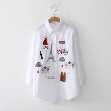 Load image into Gallery viewer, 2019 NEW White Shirt Casual Wear Button Up Turn Down Collar Long Sleeve Cotton Blouse Embroidery Feminina HOT Sale T8D427M