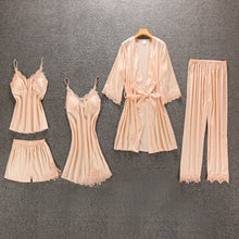 Load image into Gallery viewer, Daeyard Women's Pajamas Silk Floral Overall Print 5Pcs Pajama Set Satin Pyjamas Sexy Lace Pijama Nightie Sleepwear Home Clothes