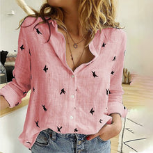 Load image into Gallery viewer, Women's Birds Print Shirts 35% Cotton Long Sleeve Female Tops 2020 Spring Summer Loose Casual Office Ladies Shirt Plus Size 5XL