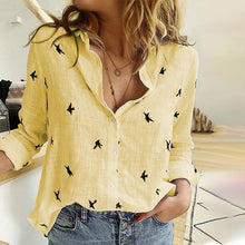 Load image into Gallery viewer, Women's Birds Print Shirts 35% Cotton Long Sleeve Female Tops 2020 Spring Summer Loose Casual Office Ladies Shirt Plus Size 5XL