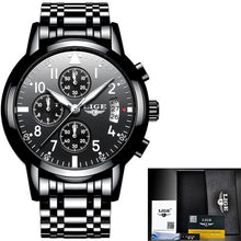 Load image into Gallery viewer, LIGE Mens Watches Top Brand Luxury Fashion Business Quartz Watch Men Sport All Steel Waterproof Black Clock erkek kol saati+Box