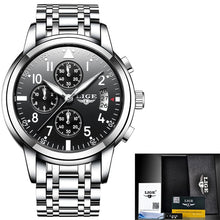 Load image into Gallery viewer, LIGE Mens Watches Top Brand Luxury Fashion Business Quartz Watch Men Sport All Steel Waterproof Black Clock erkek kol saati+Box