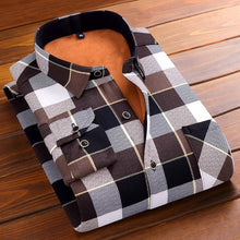 Load image into Gallery viewer, Aoliwen Winter warm shirt plus velvet thickening fashion print plaid shirt long sleeve men's brand shirt dress shirt sizeL-5XL