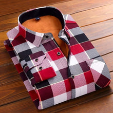 Load image into Gallery viewer, Aoliwen Winter warm shirt plus velvet thickening fashion print plaid shirt long sleeve men's brand shirt dress shirt sizeL-5XL