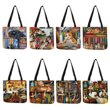 Load image into Gallery viewer, Oil Painting Cat Print Women Tote Bags Linen Reusable Shopping Bag Shoulder Bags for Women 2019 sac a main ladies handbags