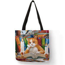 Load image into Gallery viewer, Oil Painting Cat Print Women Tote Bags Linen Reusable Shopping Bag Shoulder Bags for Women 2019 sac a main ladies handbags