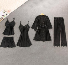 Load image into Gallery viewer, Pijamas para mujer, Pijama de satén de 5/4/2/1 piezas, Pijama de seda para el hogar, ropa de casa, Pijama bordado para dormir con almohadillas para el pecho