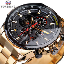 Load image into Gallery viewer, Forsining Rose Golden Case BlueSteel 3 Dial Multifunction Mens Business Sport Automatic Mechanical Wrist Watch Top Brand Luxury