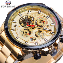 Load image into Gallery viewer, Forsining Rose Golden Case BlueSteel 3 Dial Multifunction Mens Business Sport Automatic Mechanical Wrist Watch Top Brand Luxury