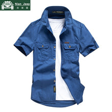 Load image into Gallery viewer, Casual Shirt Men Summer 100% Cotton Breathable Mens Shirts Military Army Solid Short Sleeve Cargo Chemise Homme Plus Size M-4XL