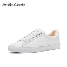 Load image into Gallery viewer, Smile Circle White Sneakers Women Genuine Leather Low-Heel Flat Platform Ladies Lace-Up Fashion White Shoes Women size 36-42