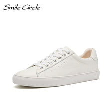 Load image into Gallery viewer, Smile Circle White Sneakers Women Genuine Leather Low-Heel Flat Platform Ladies Lace-Up Fashion White Shoes Women size 36-42