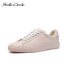 Load image into Gallery viewer, Smile Circle White Sneakers Women Genuine Leather Low-Heel Flat Platform Ladies Lace-Up Fashion White Shoes Women size 36-42