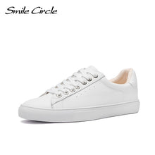 Load image into Gallery viewer, Smile Circle White Sneakers Women Genuine Leather Low-Heel Flat Platform Ladies Lace-Up Fashion White Shoes Women size 36-42