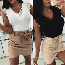 Load image into Gallery viewer, Summer Sexy V Neck Women Blouse Ruffles Sleeveless Lace Solid Blouses Slim Tops Elegant Streetwear Blusa Feminina Drop shipping
