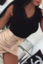 Load image into Gallery viewer, Summer Sexy V Neck Women Blouse Ruffles Sleeveless Lace Solid Blouses Slim Tops Elegant Streetwear Blusa Feminina Drop shipping
