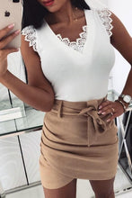 Load image into Gallery viewer, Summer Sexy V Neck Women Blouse Ruffles Sleeveless Lace Solid Blouses Slim Tops Elegant Streetwear Blusa Feminina Drop shipping
