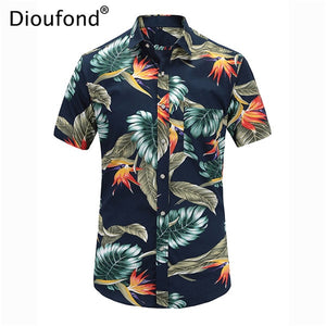 Dioufond Men's Casual Short Sleeve Summer Hawaiian Aloha Shirt Men Button Down Floral Pineapple Print Shirts 2018 New S-3XL