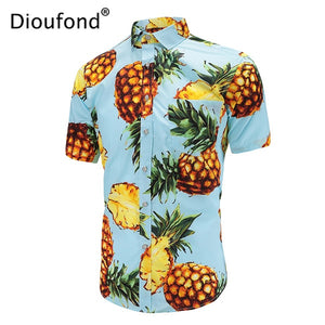 Dioufond Men's Casual Short Sleeve Summer Hawaiian Aloha Shirt Men Button Down Floral Pineapple Print Shirts 2018 New S-3XL