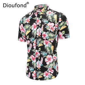 Dioufond Men's Casual Short Sleeve Summer Hawaiian Aloha Shirt Men Button Down Floral Pineapple Print Shirts 2018 New S-3XL