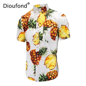 Dioufond Men's Casual Short Sleeve Summer Hawaiian Aloha Shirt Men Button Down Floral Pineapple Print Shirts 2018 New S-3XL