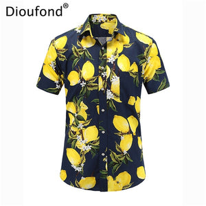 Dioufond Men's Casual Short Sleeve Summer Hawaiian Aloha Shirt Men Button Down Floral Pineapple Print Shirts 2018 New S-3XL