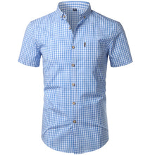 Load image into Gallery viewer, Small Plaid Shirt Men Summer New Short Sleeve Cotton Mens Dress Shirts Casual Button Down Chemise Homme Camisa Masculina XXXL
