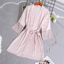 Load image into Gallery viewer, Women Silk Satin Short Night Robe Solid Kimono Robe Sexy Lace Trim Bathrobe Peignoir Bride Bridesmaid Robe Fashion Dressing Gown

