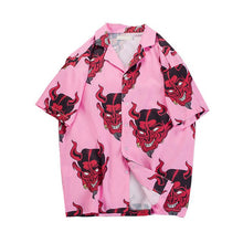 Load image into Gallery viewer, Devil Full Printing Turn-down Collar Casual Shirts Men 2018 Summer High Street Men&#39;s Shirts Pink /Purple
