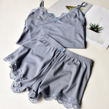 Load image into Gallery viewer, Two Piece Cotton Pajama Set Sexy Lace Top And Shorts Pyjamas Spaghetti Strap Sleepwear High Elastic Pijama Nightie Home Clothes
