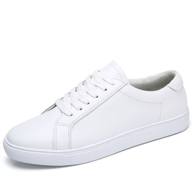 DONGNANFENG Women Female Ladies Girl Student Genuine Leather White Shoes Flats Lace Up Soft Vulcanized Shoes Korean 35-40 MF-863