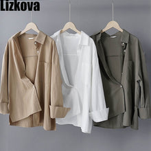 Load image into Gallery viewer, Lizkova 100% Cotton White Blouse Women Long Sleeve Oversized Shirt 2020 Spring Japenese Lapel Ladies Casual Tops 8887
