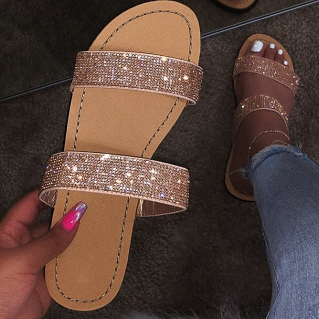 Women Summer Flat Bling Slippers Transparent Soft Jelly Shoes Female Flip Flops Sandals  Outdoor Beach Ladies Slides Plus Size
