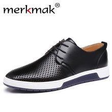 Load image into Gallery viewer, Merkmak New 2019 Men Casual Shoes Leather Summer Breathable Holes Luxurious Brand Flat Shoes for Men Drop Shipping
