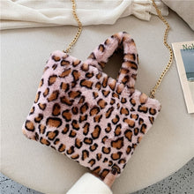 Load image into Gallery viewer, Winter new fashion shoulder bag female leopard female bag chain large plush winter handbag Messenger bag soft warm fur bag
