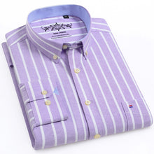 Load image into Gallery viewer, Men&#39;s Long Sleeve Oxford Plaid Striped Casual Shirt Front Patch Chest Pocket Regular-fit Button-down Collar Thick Work Shirts
