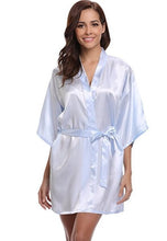 Load image into Gallery viewer, RB032 2018 New Silk Kimono Robe Bathrobe Women Silk Bridesmaid Robes Sexy Navy Blue Robes Satin Robe Ladies Dressing Gowns
