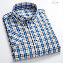 Load image into Gallery viewer, MACROSEA Summer Short Sleeve Plaid Shirts Fashion Men Business Formal Casual Shirts 100% Cotton Slim Fit Shirts Plus Size S-8XL
