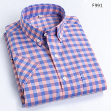 Load image into Gallery viewer, MACROSEA Summer Short Sleeve Plaid Shirts Fashion Men Business Formal Casual Shirts 100% Cotton Slim Fit Shirts Plus Size S-8XL
