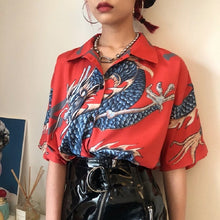 Load image into Gallery viewer, 2018 Summer Women Tops Harajuku Blouse Women Dragon Print Short Sleeve Blouses Shirts Female Streetwear kz022
