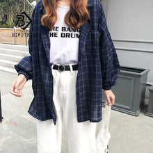 Load image into Gallery viewer, 2019 New Woman Vent Vintage Plaid Shirt Single Breasted Turn down Collar Cotton Long Sleeve Button Feminina Sales T8D512Z
