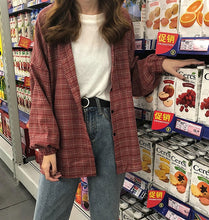 Load image into Gallery viewer, 2019 New Woman Vent Vintage Plaid Shirt Single Breasted Turn down Collar Cotton Long Sleeve Button Feminina Sales T8D512Z
