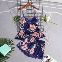 Load image into Gallery viewer, Daeyard Women&#39;s Pajamas Silk Floral Overall Print 5Pcs Pajama Set Satin Pyjamas Sexy Lace Pijama Nightie Sleepwear Home Clothes

