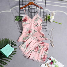 Load image into Gallery viewer, Daeyard Women&#39;s Pajamas Silk Floral Overall Print 5Pcs Pajama Set Satin Pyjamas Sexy Lace Pijama Nightie Sleepwear Home Clothes

