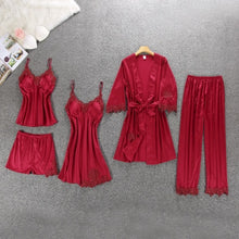 Load image into Gallery viewer, Daeyard Women&#39;s Pajamas Silk Floral Overall Print 5Pcs Pajama Set Satin Pyjamas Sexy Lace Pijama Nightie Sleepwear Home Clothes
