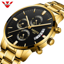 Load image into Gallery viewer, NIBOSI Golden Watch Dropshipping Luxury Brand Men&#39;s Watches Stainless Steel Chronograph Auto Date Business Quartz Wristwatch
