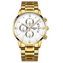 Load image into Gallery viewer, NIBOSI Golden Watch Dropshipping Luxury Brand Men&#39;s Watches Stainless Steel Chronograph Auto Date Business Quartz Wristwatch
