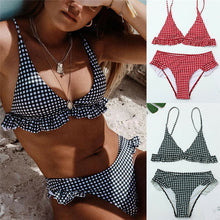 Load image into Gallery viewer, Sexy Plaid Bikini 2019 Red Green Plaid Bathing Suits Swimwear Ruffles Push Up Triangle Swimsuits Beachwear Women Swimming Suits
